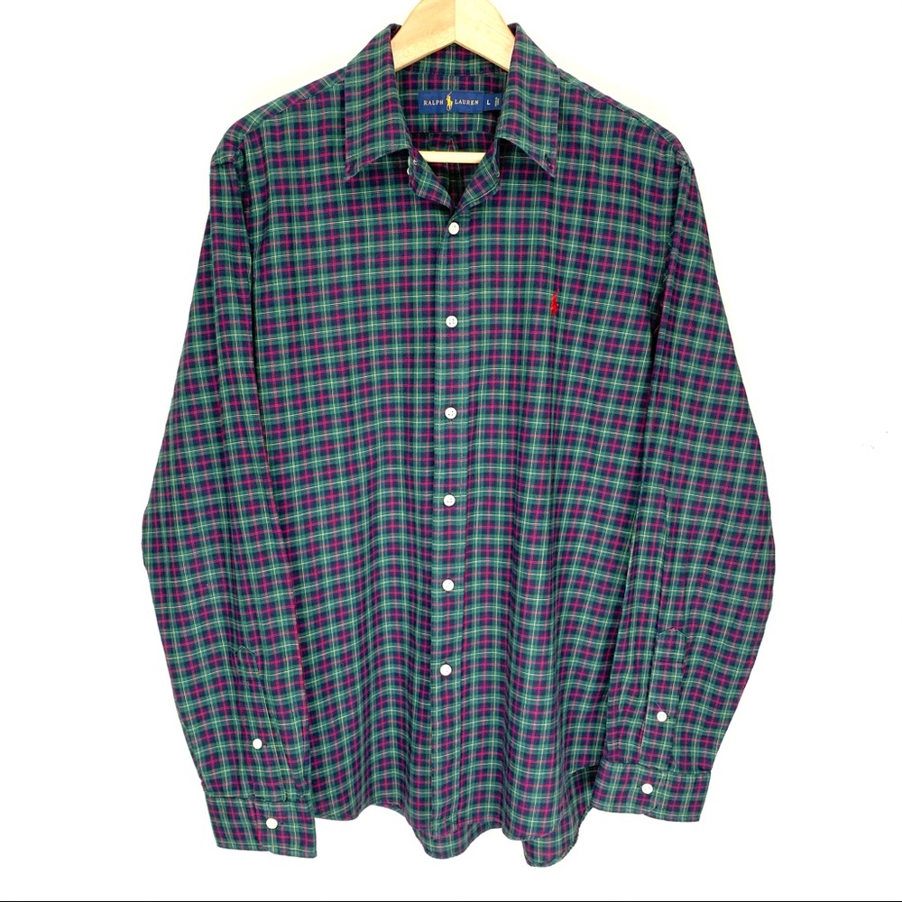 Ralph Lauren Green Plaid Button Down Shirt Size L